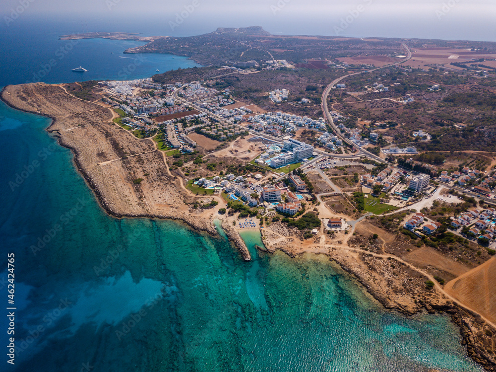 Aerial view on city resort on the Mediterranean sea coast