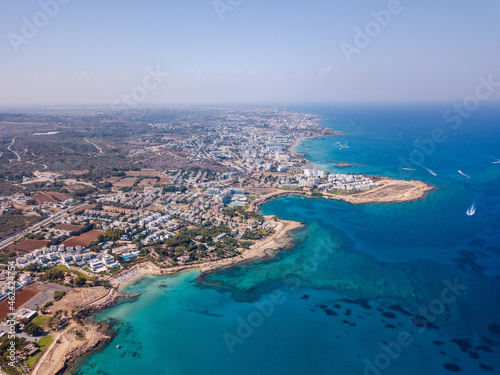Aerial view on city resort on the Mediterranean sea coast