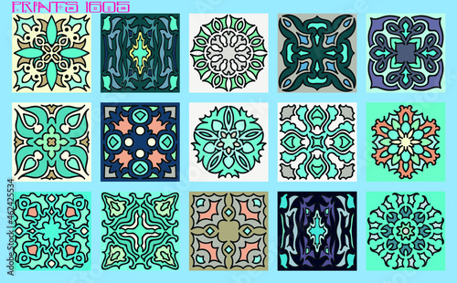 Pattern vector tiles traditional textures ornamental ceramics Spanish Portuguese Mexican Arabic Moroccan Italian colonial hydraulic majolica Turkish azulejos baldosas losetas racholas cerámicas photo