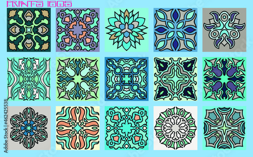 Pattern vector tiles traditional textures ornamental ceramics Spanish Portuguese Mexican Arabic Moroccan Italian colonial hydraulic majolica Turkish azulejos baldosas losetas racholas cerámicas photo