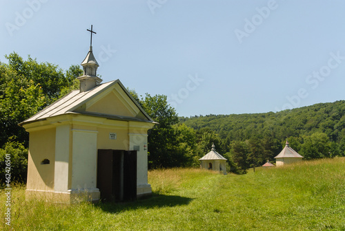 A chapel surrounded by fields and forests, Kalwaria Pacławska, Poland
