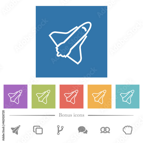 Space shuttle outline flat white icons in square backgrounds