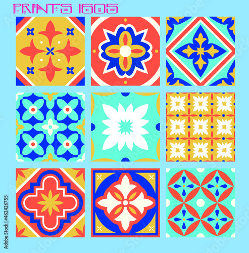 Pattern vector tiles traditional textures ornamental ceramics Spanish Portuguese Mexican Arabic Moroccan Italian colonial hydraulic majolica Turkish azulejos baldosas losetas racholas cerámicas