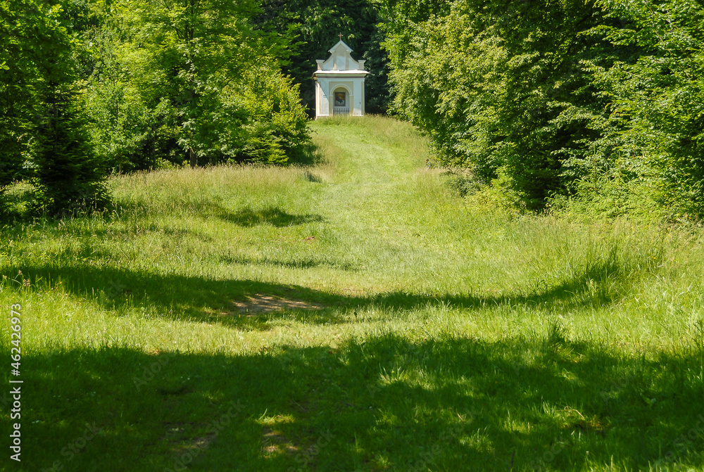 A chapel surrounded by fields and forests, Kalwaria Pacławska, Poland A chapel surrounded by fields and forests, Kalwaria Pacławska, Poland