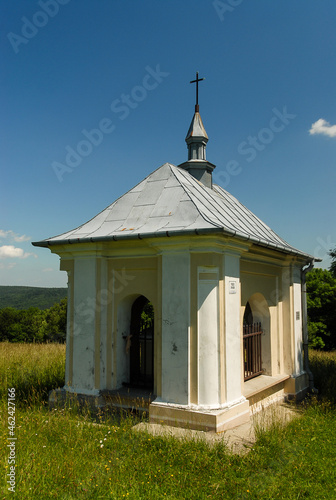 A chapel surrounded by fields and forests, Kalwaria Pacławska, Poland