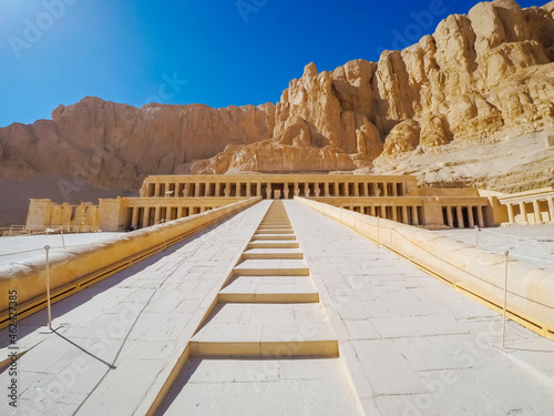 Exotic view of the rocky temple of Hatshepsut. Location of old city Luxor  complex Deir el-Bahari  Egypt  Africa.