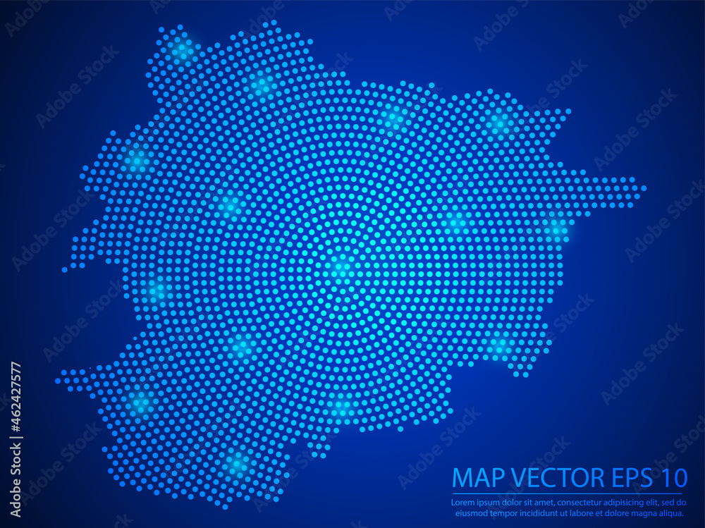 Abstract image Andorra map from point blue and glowing stars on Blue background.Vector illustration eps 10.