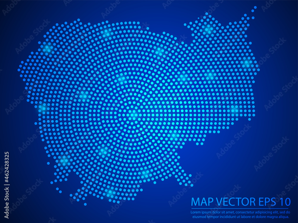 Abstract image Cambodia map from point blue and glowing stars on Blue background.Vector illustration eps 10.