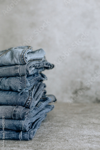 Lot of different blue jeans Blue Jeans, stack of jeans