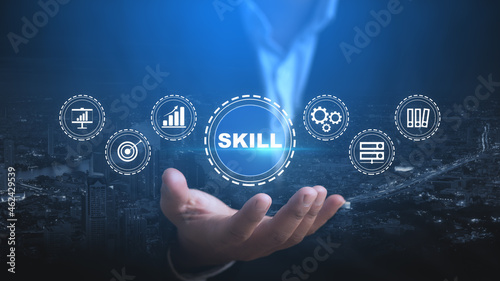 Skills Education Learning Personal development Competency Business concept.