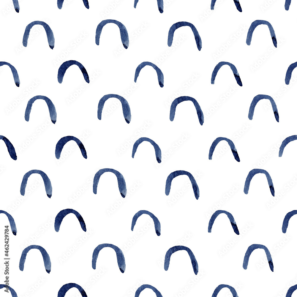 Hand painted arch watercolor seamless pattern. Abstract blue indigo background clipart.