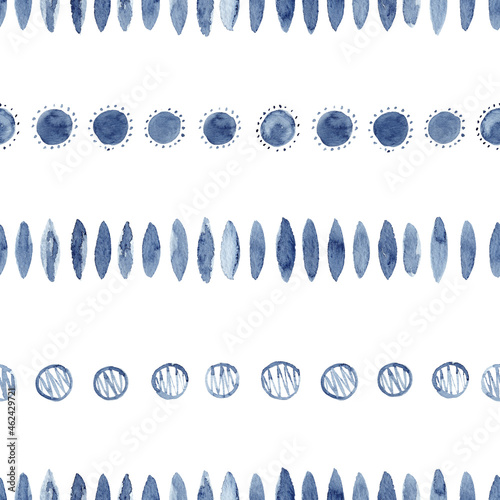 Blue indigo watercolor seamless pattern. Hand drawn abstract background.