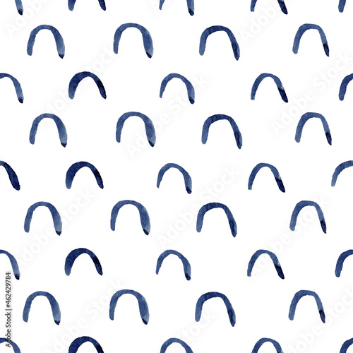 Obraz na płótnie Hand painted arch watercolor seamless pattern. Abstract blue indigo background clipart. w salonie
