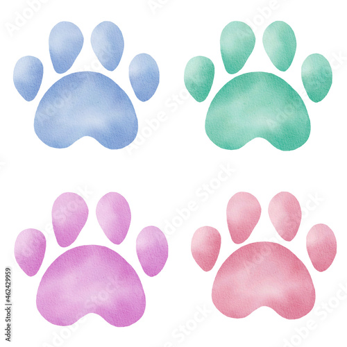 Obraz na płótnie Watercolor animal footprints. Pastel color paw prints clipart. Hand painted illustration isolated. w salonie