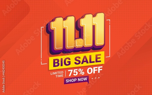 Vector of 11.11 Shopping day Poster or banner. 11 november sales banner template design for social media and website