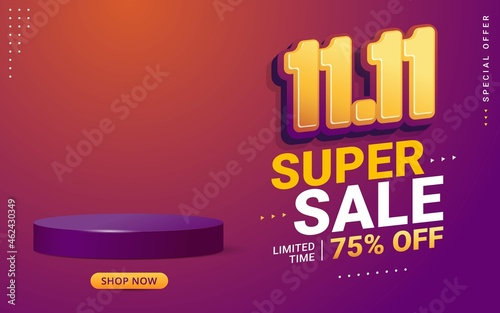 Vector of 11.11 Shopping day Poster or banner with blank product podium scene. 11 november sales banner template design for social media and website