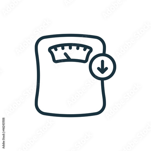 Weighing Machine Line Icon. Weight Loss Concept. Weight Control Concept Linear Pictogram. Bathroom Floor Scales Outline Icon. Editable Stroke. Isolated Vector Illustration