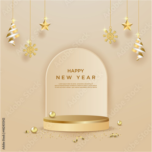 Happy new year with product display cylindrical shape