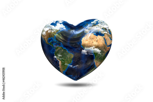 Heart-shaped earth on a space background, 3d illustration