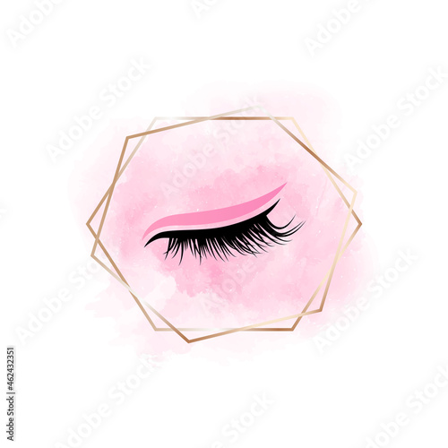 Lashes logo on abstract pink background for beauty studio