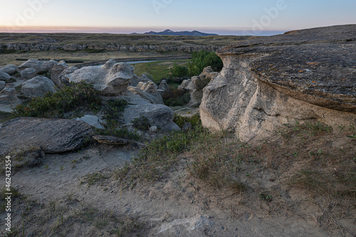 Sunrise over Writing on Stone Provincial Park in the Milk River Valley, Alberta, Canada photo