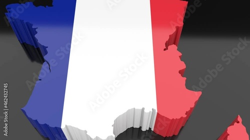 Zoom out on France map on black background animation