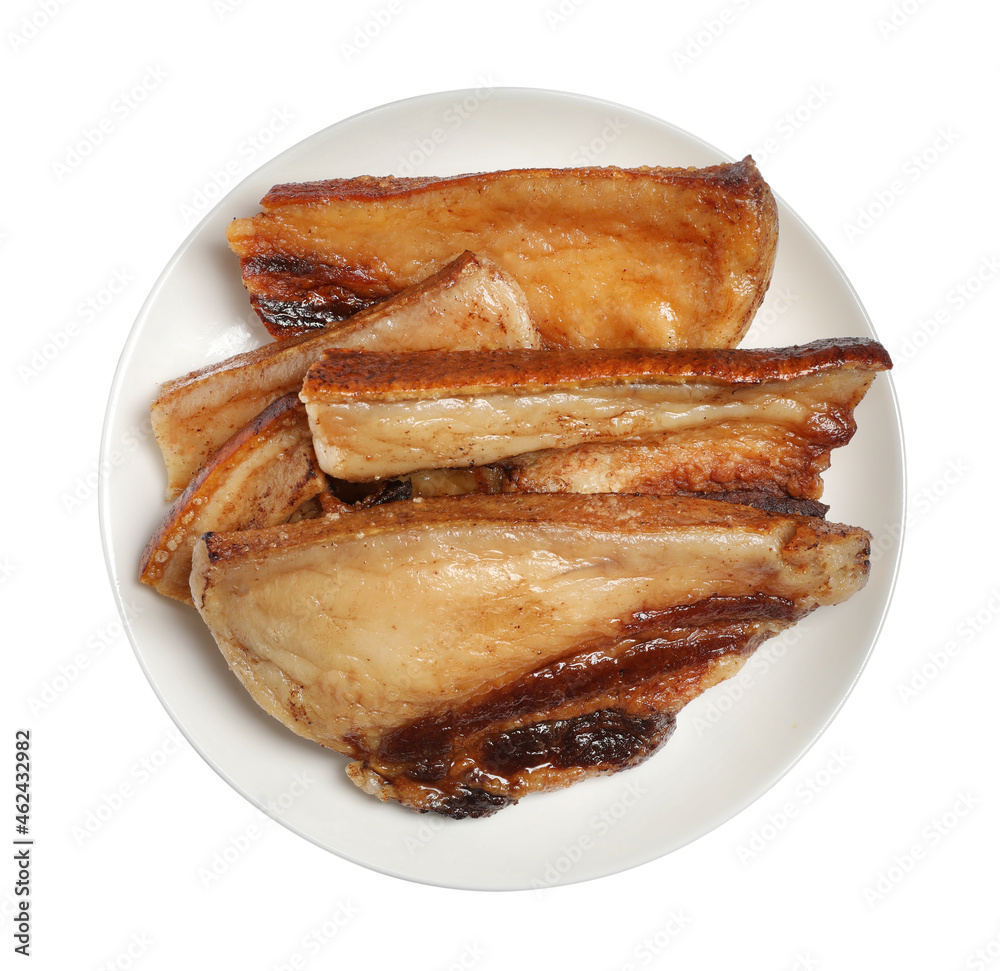 Tasty fried pork lard isolated on white Tasty fried pork lard isolated on white