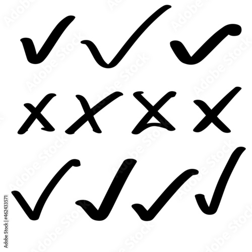Doodle check marks and underlines. Hand drawn red strokes and pen markings V marks for list items vector
