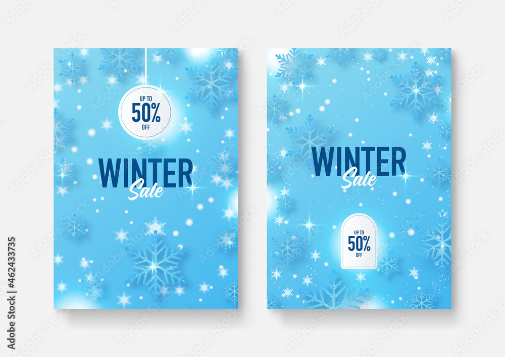 Naklejka premium Winter christmas sale cover design background. Vector Illustration. Collection of abstract background designs, winter sale, social media promotional content.