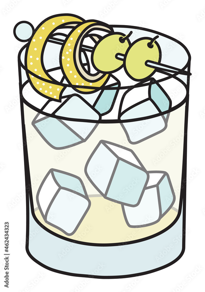 VENTO classic New Era cocktail in a typical idol mug. Grappa and Chamomile cordial based drink decorated with lemon twist and white grapes. Stylish doodle cartoon vector illustration. VENTO classic New Era cocktail in a typical idol mug. Grappa and Chamomile cordial based drink decorated with lemon twist and white grapes. Stylish doodle cartoon vector illustration.