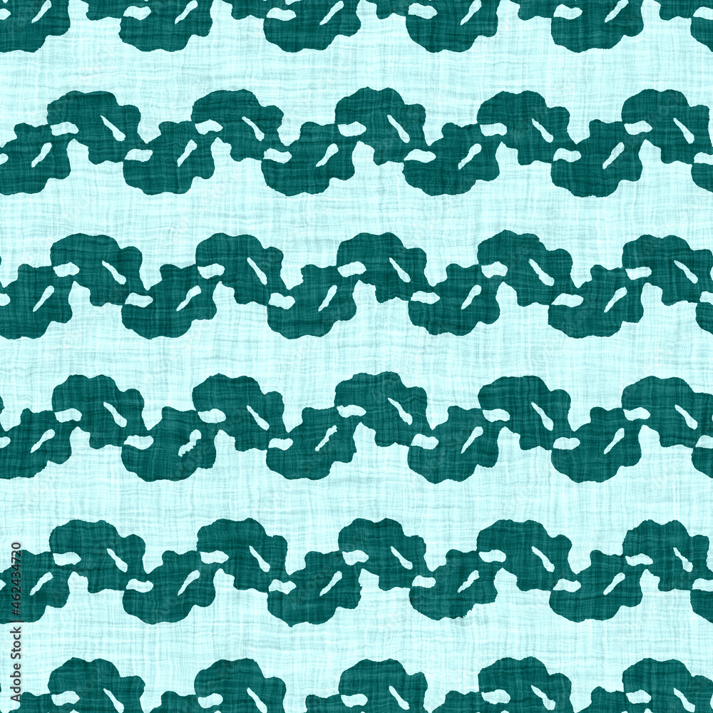 Fototapeta premium Aegean teal broken stripe rustic linen texture background. Summer line coastal living style. Light turquoise blue cloth effect textile seamless pattern. Washed out beach cottage fabric material. 