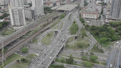 Aerial view of the Tatuapé district in São Paulo, Brazil. Main avenue in the neighborhood, close to the subway station.