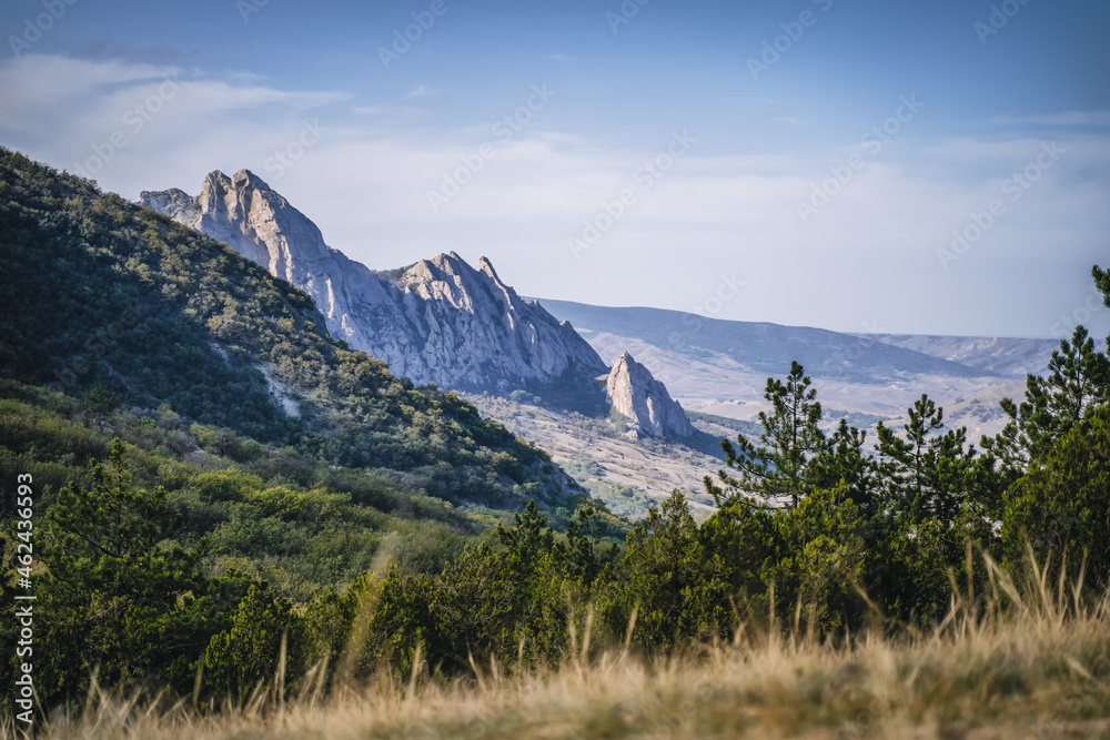 Journey to Mysterious part of majestic Karadag volcanic mountain range in Eastern Crimea, on a Black Sea shore Journey to Mysterious part of majestic Karadag volcanic mountain range in Eastern Crimea, on a Black Sea shore