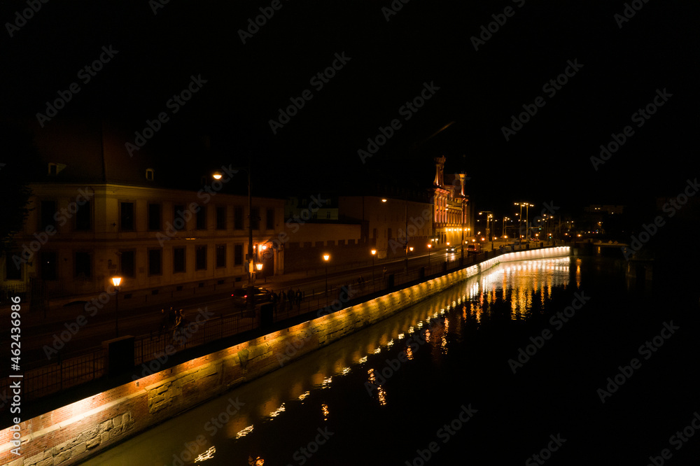 Wrocław, a city in Poland at night. The night landscape of the city and the streets of Wrocław.