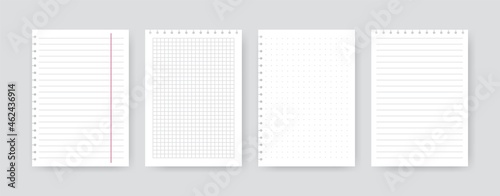 Realistic square lined note papers. Blank notebook sheets school homework exercises, sketchbook papers for memo. Vector