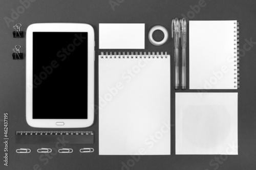 business card, usb drive and tablet mockup
