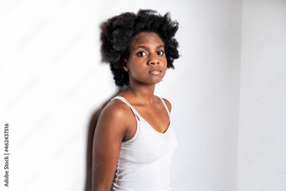 Young African Woman Isolated On White Background look no feeling Young African Woman Isolated On White Background look no feeling