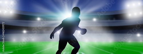 American Football player on stadium background.