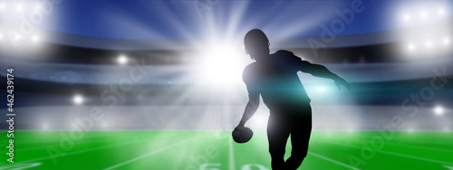 American Football player on stadium background.