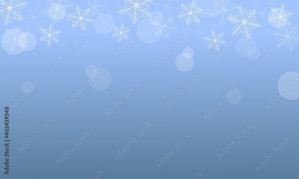 Abstract winter background. Blue gradient background with snowflakes and glares