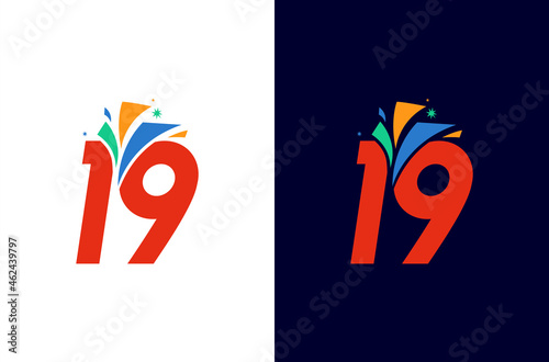 Number 19 firework logo design for anniversary or event photo