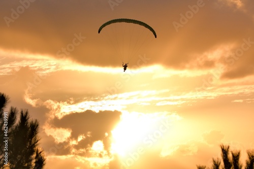 paragliding at sunset at the "Dune du Pilat" in France