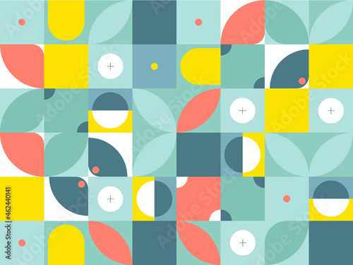 Abstract geometric backgrounds. Neo geo pattern, minimalist retro poster graphics vector illustration. Abstract pattern trendy with square and round colored 