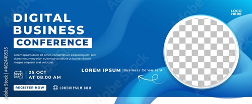 Digital business conference webinar horizontal banner template design. Editable modern banner with place for the photo. Usable for banner, cover, web, and header.