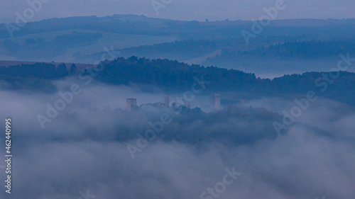 The Brandenburg Castle in the Werra Valley in the morning fog