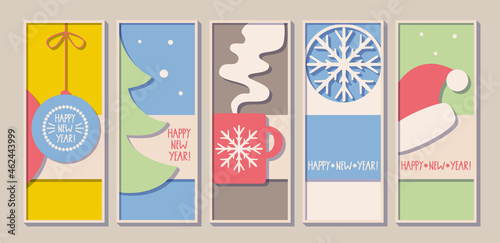 Set of greeting cards for winter holidays in a retro style.