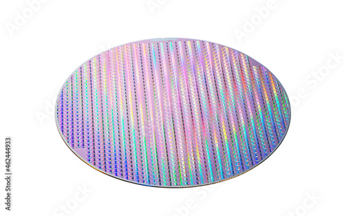 Silicon wafer with chips isolated on white background © xiaoliangge