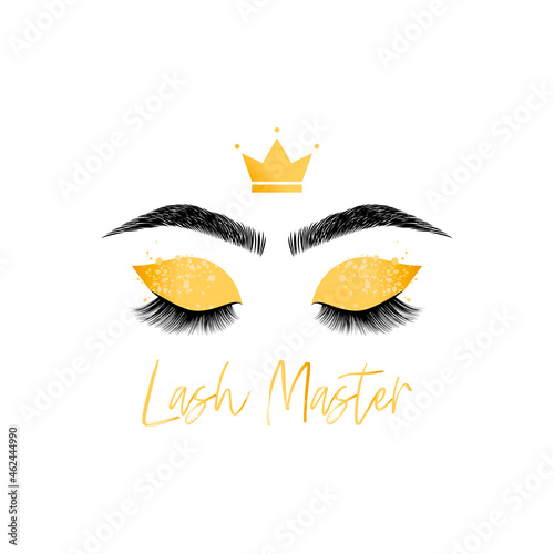 Women's eyes with fashionable makeup illustration. Lash master and brow master logo for beauty salon