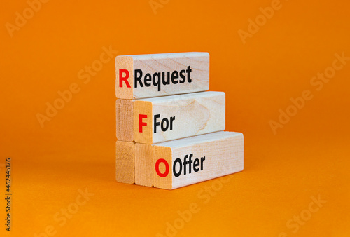 RFO request for offer symbol. Concept words RFO request for offer on blocks on a beautiful orange table, orange background. Business and RFO request for offer concept. Copy space. photo