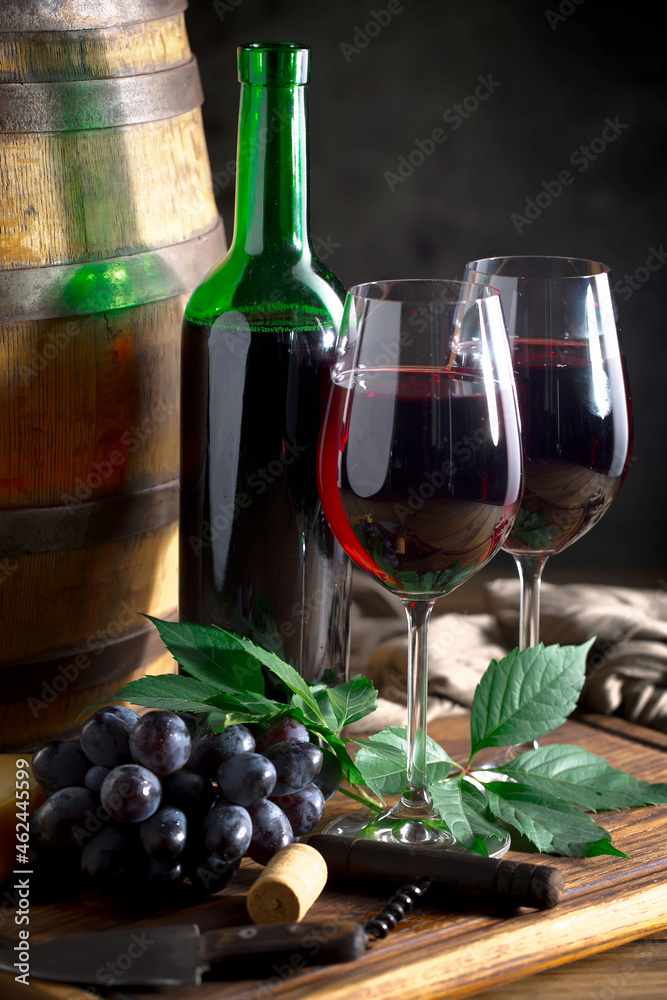 Wine in a glass on an old background